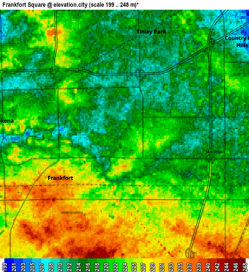 Zoom OUT 2x Frankfort Square, United States elevation map