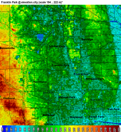 Zoom OUT 2x Franklin Park, United States elevation map