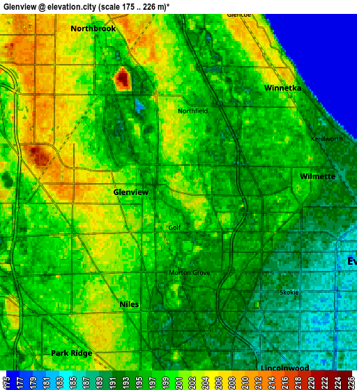 Zoom OUT 2x Glenview, United States elevation map