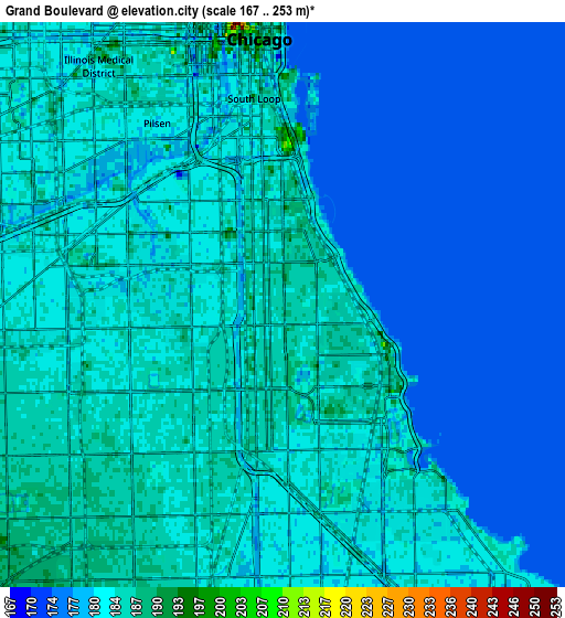 Zoom OUT 2x Grand Boulevard, United States elevation map