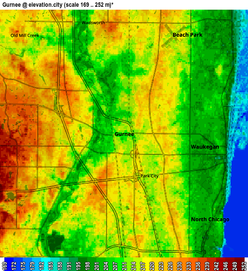 Zoom OUT 2x Gurnee, United States elevation map