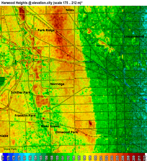 Zoom OUT 2x Harwood Heights, United States elevation map