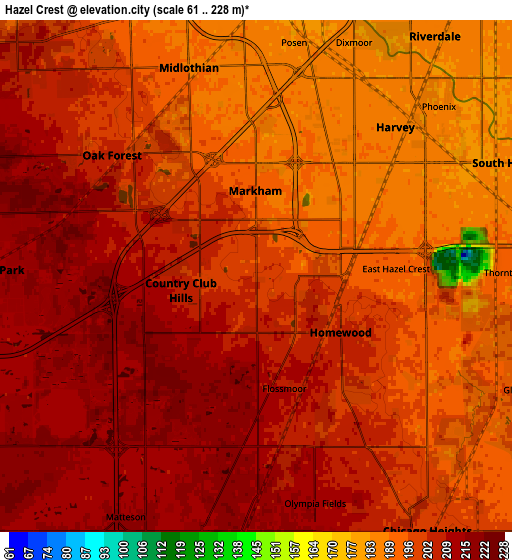 Zoom OUT 2x Hazel Crest, United States elevation map