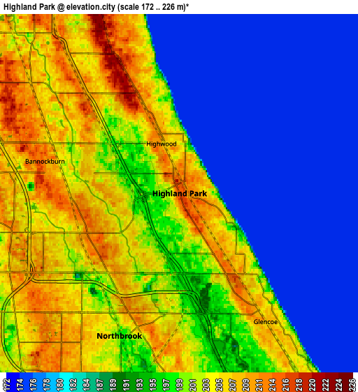 Zoom OUT 2x Highland Park, United States elevation map