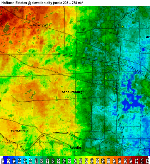 Zoom OUT 2x Hoffman Estates, United States elevation map