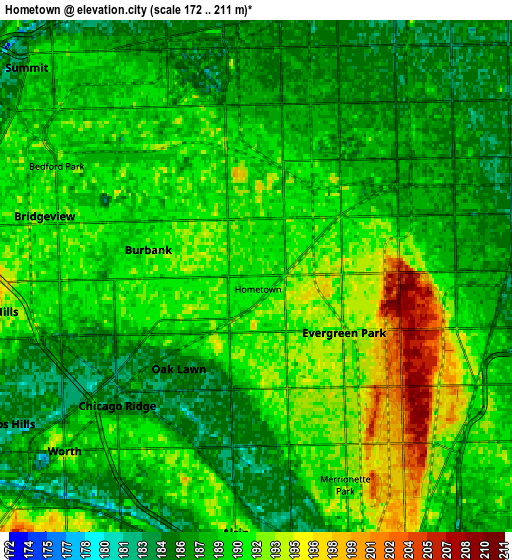 Zoom OUT 2x Hometown, United States elevation map