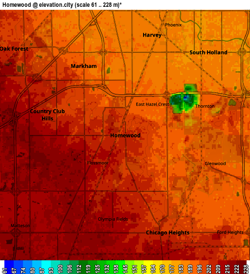 Zoom OUT 2x Homewood, United States elevation map