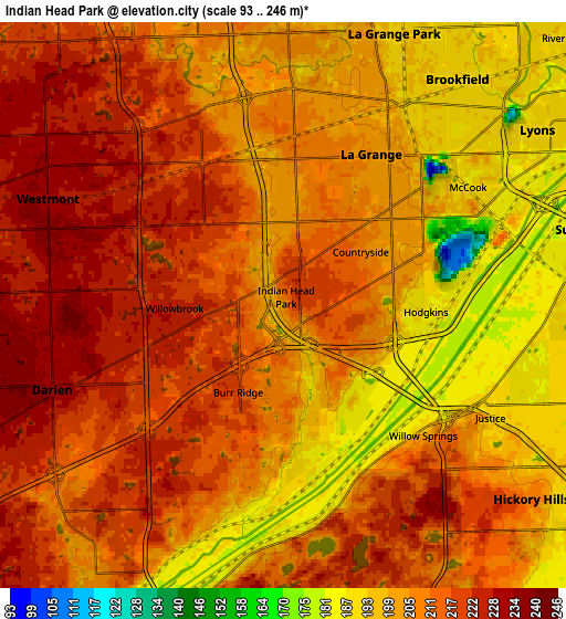 Zoom OUT 2x Indian Head Park, United States elevation map