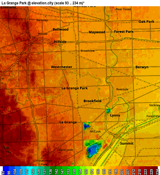 Zoom OUT 2x La Grange Park, United States elevation map