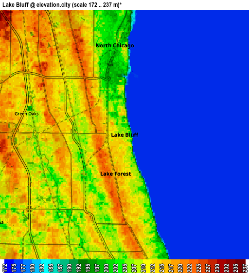 Zoom OUT 2x Lake Bluff, United States elevation map