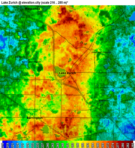 Zoom OUT 2x Lake Zurich, United States elevation map