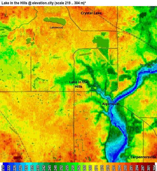 Zoom OUT 2x Lake in the Hills, United States elevation map