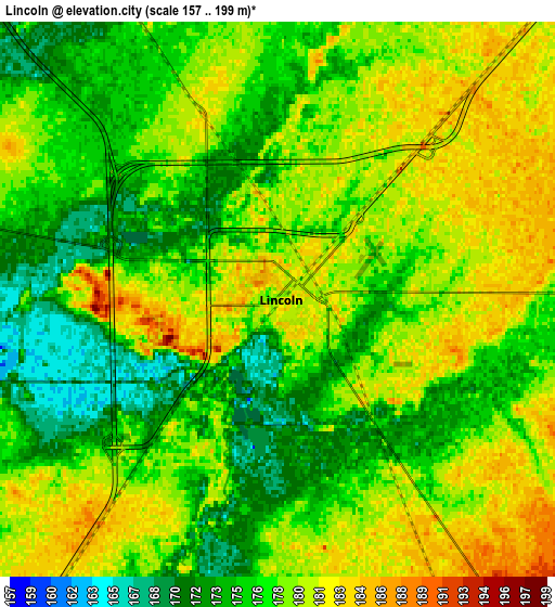 Zoom OUT 2x Lincoln, United States elevation map