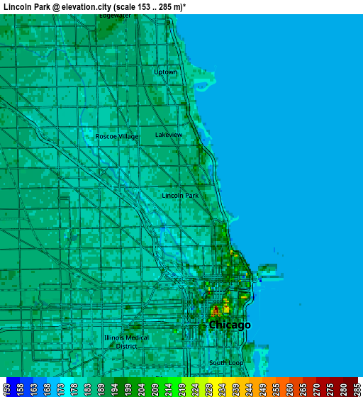 Zoom OUT 2x Lincoln Park, United States elevation map