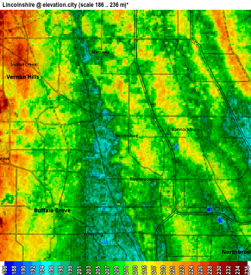 Zoom OUT 2x Lincolnshire, United States elevation map