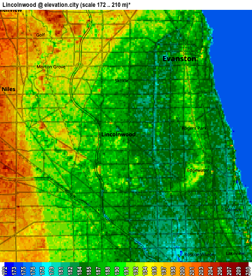 Zoom OUT 2x Lincolnwood, United States elevation map