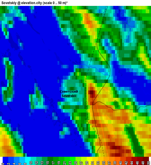 Zoom OUT 2x Sovetskiy, Russia elevation map