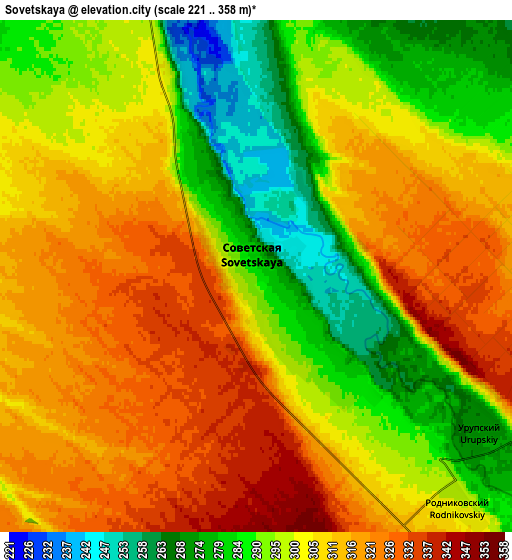 Zoom OUT 2x Sovetskaya, Russia elevation map