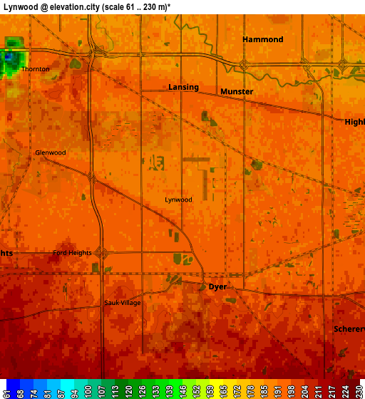 Zoom OUT 2x Lynwood, United States elevation map