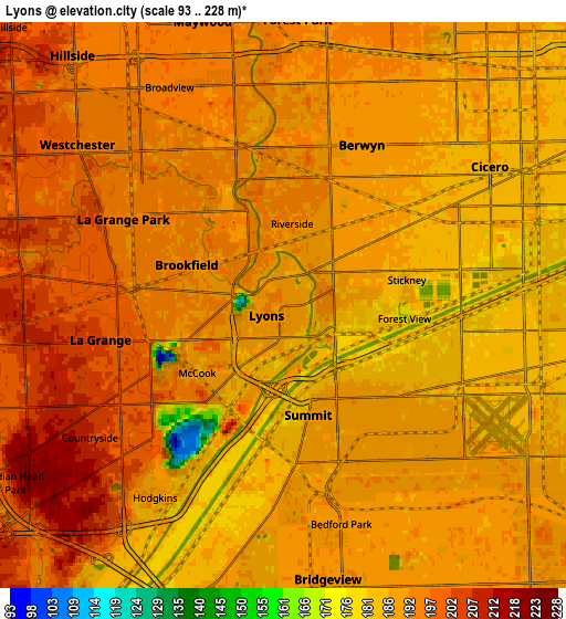 Zoom OUT 2x Lyons, United States elevation map