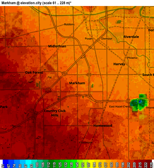 Zoom OUT 2x Markham, United States elevation map