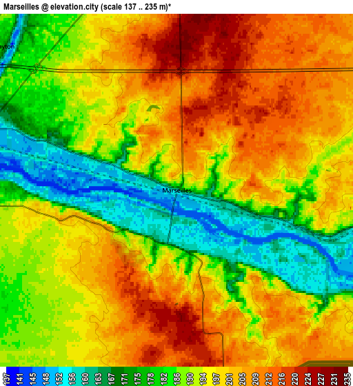 Zoom OUT 2x Marseilles, United States elevation map