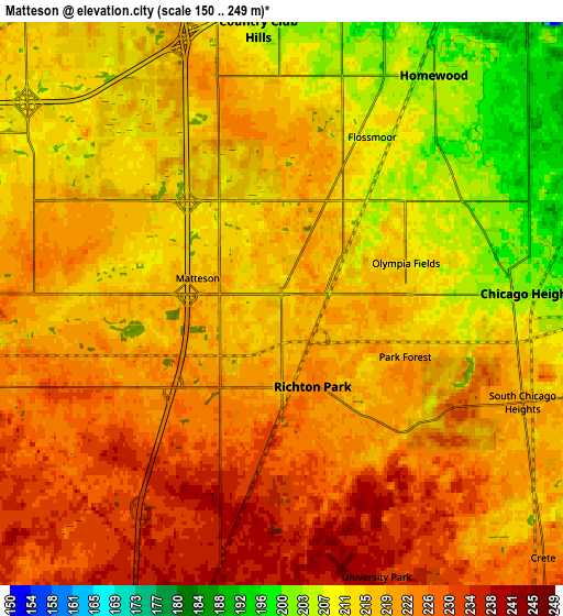 Zoom OUT 2x Matteson, United States elevation map