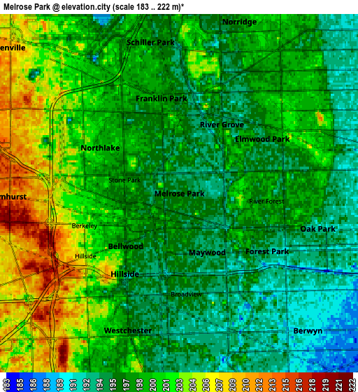 Zoom OUT 2x Melrose Park, United States elevation map