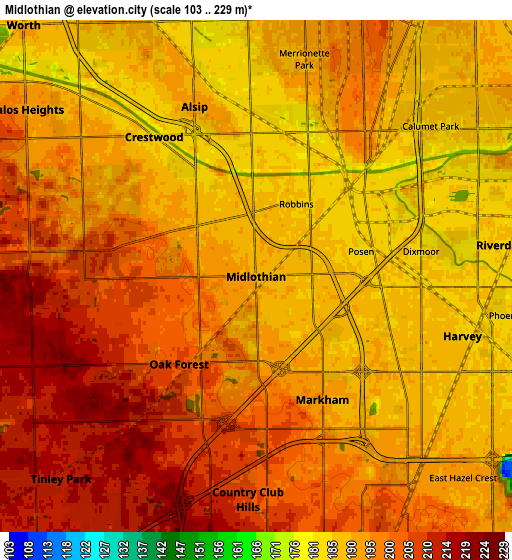 Zoom OUT 2x Midlothian, United States elevation map