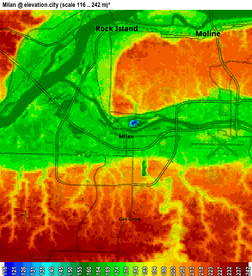 Zoom OUT 2x Milan, United States elevation map