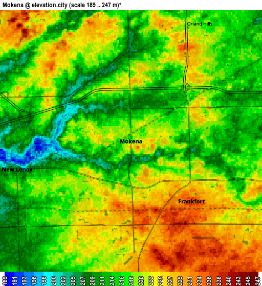 Zoom OUT 2x Mokena, United States elevation map