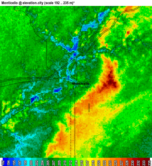 Zoom OUT 2x Monticello, United States elevation map