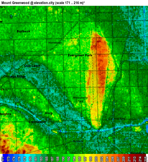 Zoom OUT 2x Mount Greenwood, United States elevation map