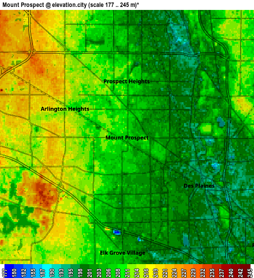 Zoom OUT 2x Mount Prospect, United States elevation map