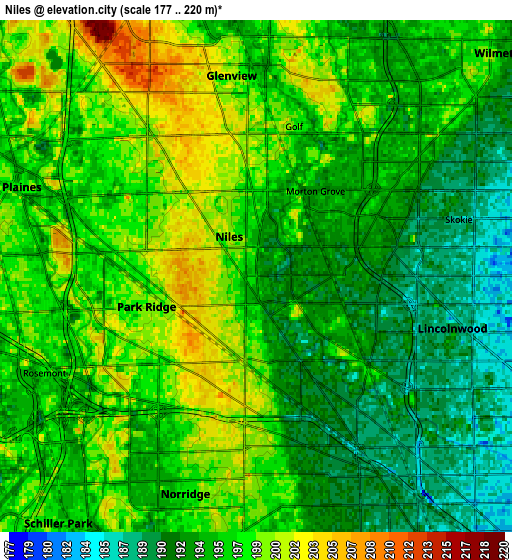 Zoom OUT 2x Niles, United States elevation map