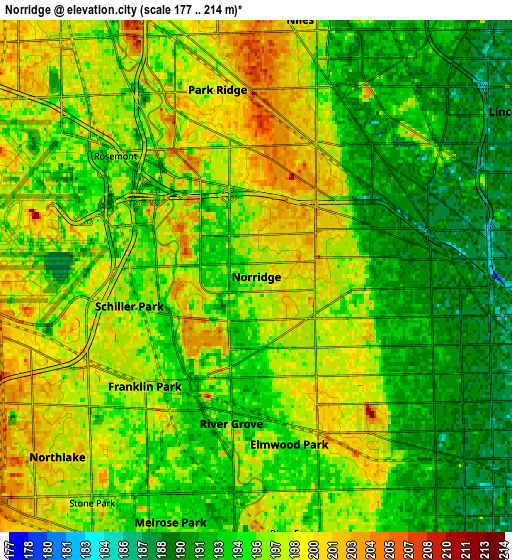 Zoom OUT 2x Norridge, United States elevation map