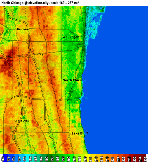 Zoom OUT 2x North Chicago, United States elevation map