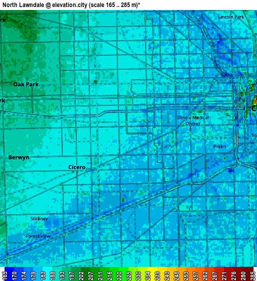 Zoom OUT 2x North Lawndale, United States elevation map