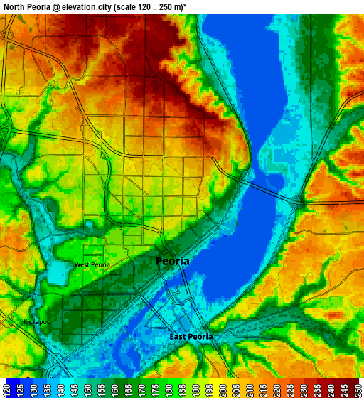 Zoom OUT 2x North Peoria, United States elevation map