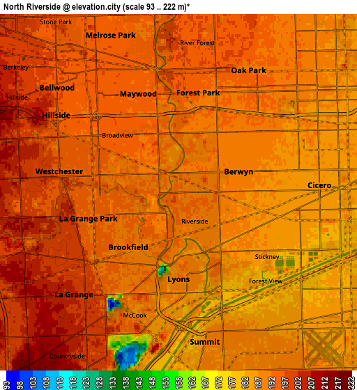 Zoom OUT 2x North Riverside, United States elevation map