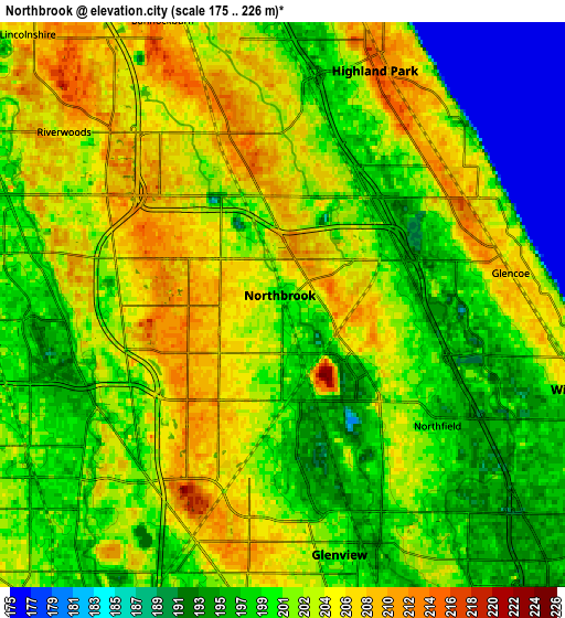 Zoom OUT 2x Northbrook, United States elevation map