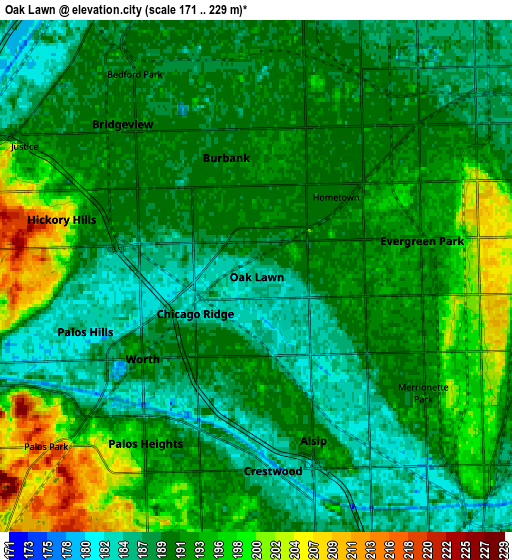 Zoom OUT 2x Oak Lawn, United States elevation map