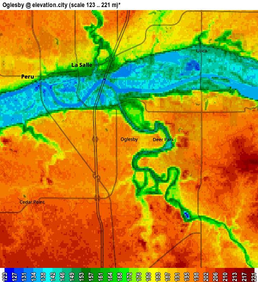 Zoom OUT 2x Oglesby, United States elevation map