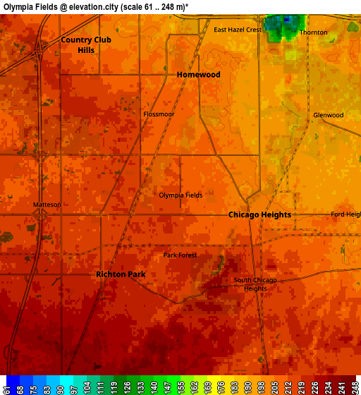 Zoom OUT 2x Olympia Fields, United States elevation map