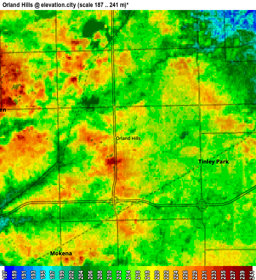 Zoom OUT 2x Orland Hills, United States elevation map