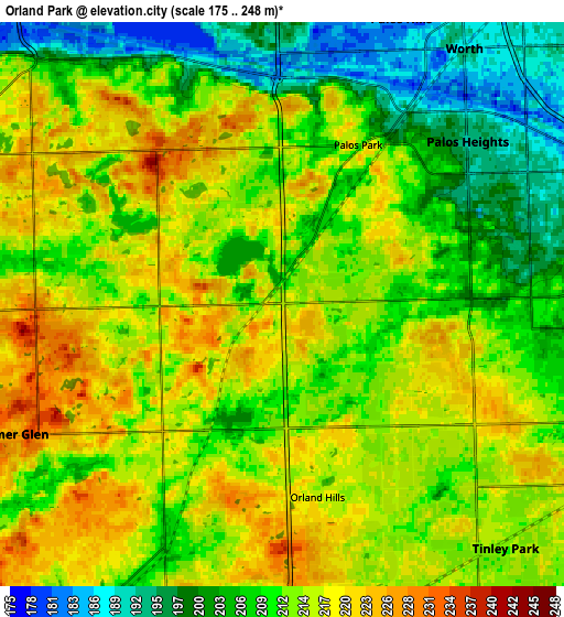 Zoom OUT 2x Orland Park, United States elevation map