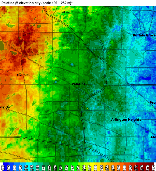 Zoom OUT 2x Palatine, United States elevation map