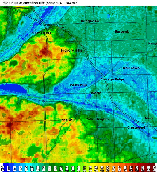 Zoom OUT 2x Palos Hills, United States elevation map