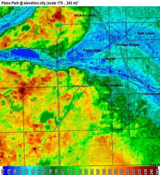 Zoom OUT 2x Palos Park, United States elevation map