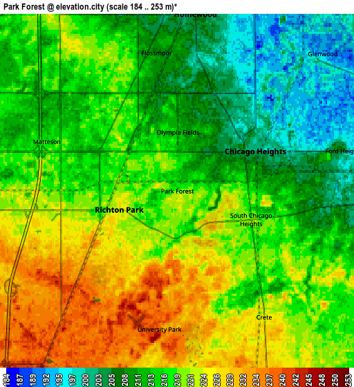 Zoom OUT 2x Park Forest, United States elevation map